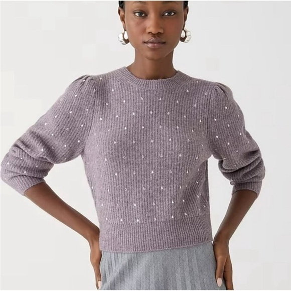 J. Crew Puff Sleeve Rhinestone Sweater Supersoft Yarn Wool Alpaca BV377 - Picture 1 of 7